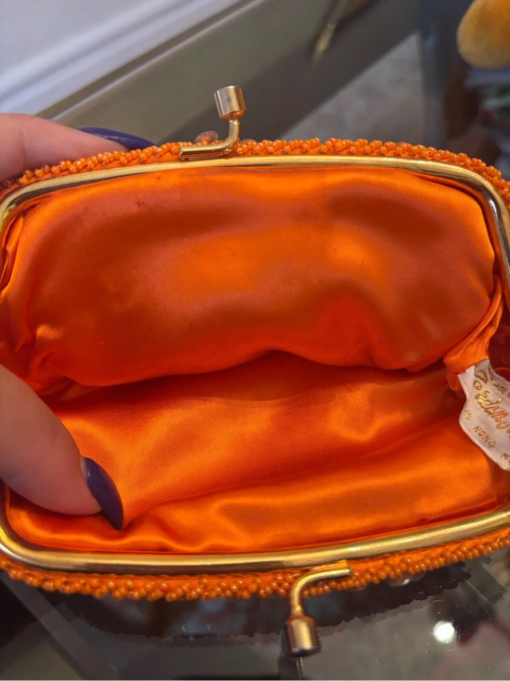 Vintage Showgirl Sequin Coin Purse 1960’s Orange By Jordan Marsh Co.